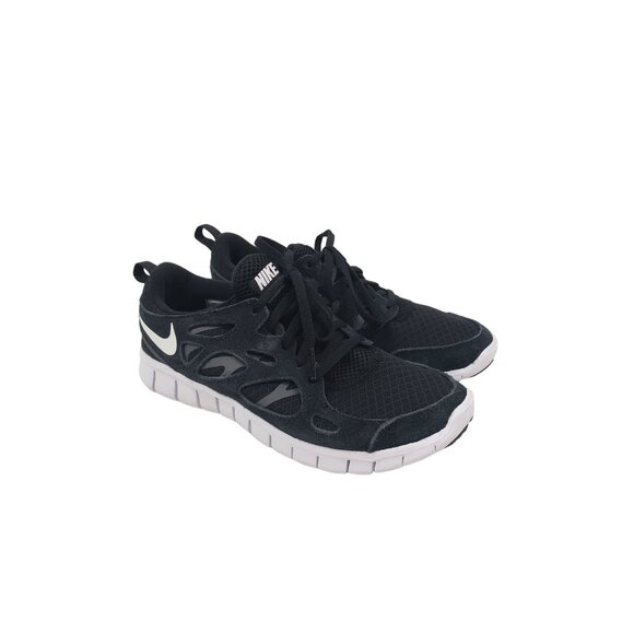 Nike Youth Free Run 2 Lace-Up Running Shoes in Black/White - Size 6.5Y